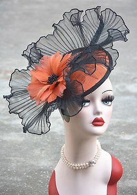 Womens Sinamay Fascinator Feather Cocktail Hat Wedding Church Tea Party A325