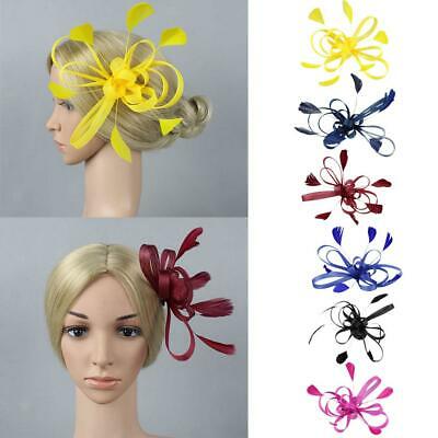 Women Feather Fascinator Cocktail Wedding Party Headpiece Hair Clip Brooch